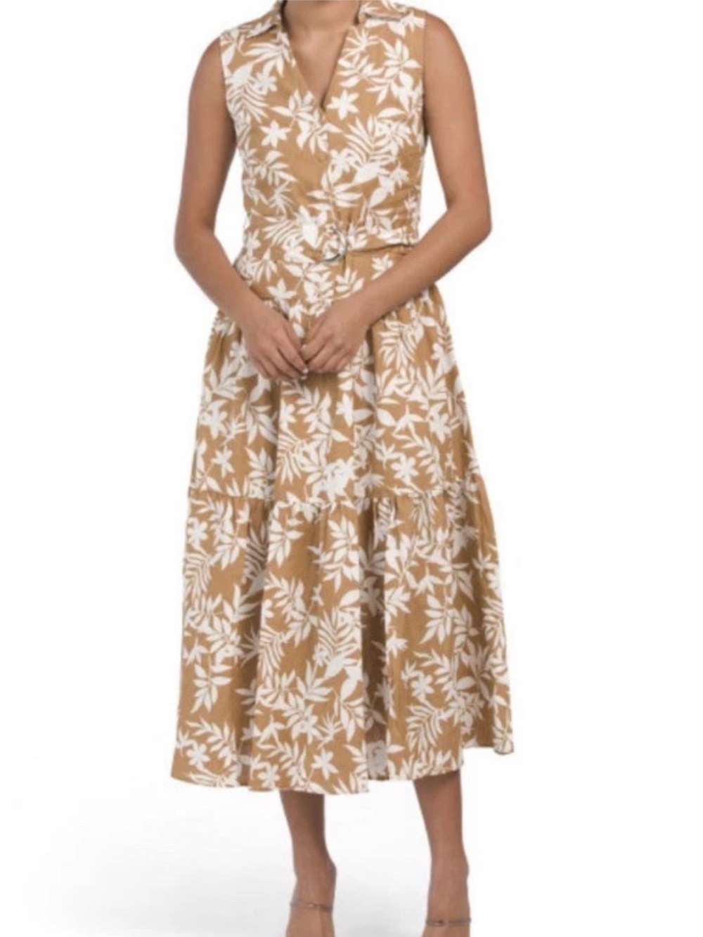 ELIE TAHARI Tawny Printed LinenTiered Dress With Belt. Size M. MSRP $395
